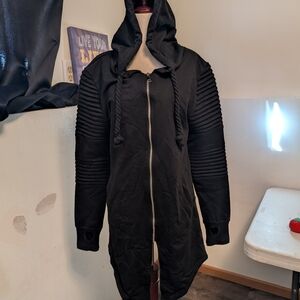 Men's Black Hooded Jacket with Textured Sleeves